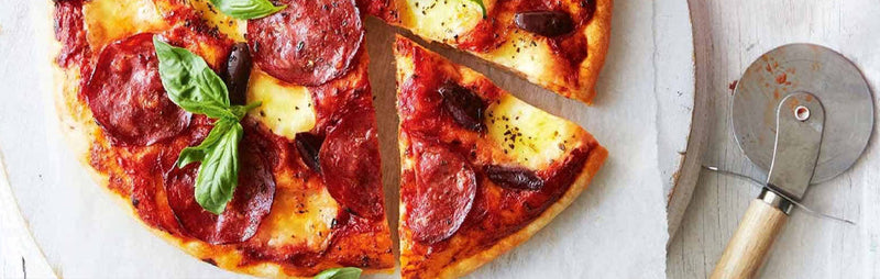 Italian Salami Pizza with Cherry Tomatoes and Basil