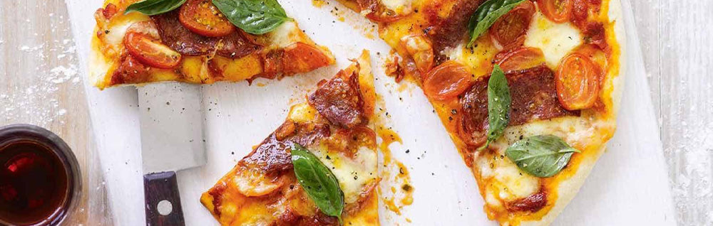 Garlic Salami Pizza with Feta and Mint