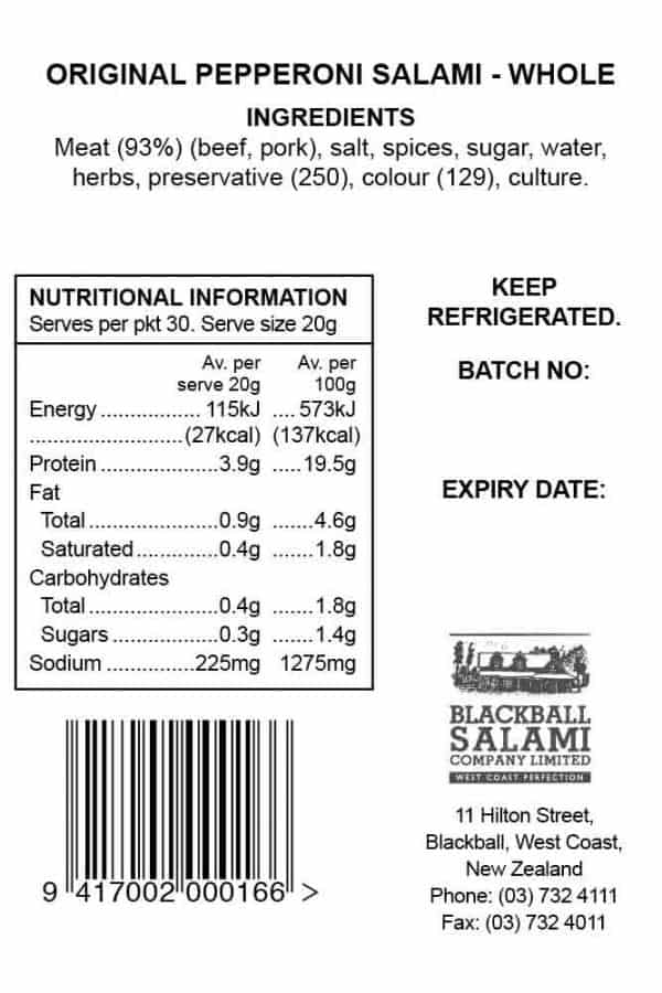 Original peproni whole nutritional info
